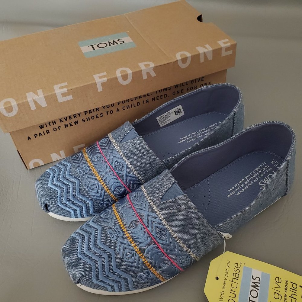NEW TOMS Demin Embroidery Espadrille Flats shoes - Picture 5 of 7